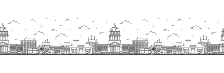 Seamless pattern with outline Olympia Washington City Skyline. Modern Buildings Isolated on White. Olympia USA Cityscape with Landmarks.