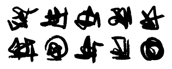 Fototapeta premium Abstract brush doodle stroke ink stamp elements set bundle vector illustration. 