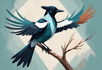 Naklejka premium Oil painting a vector graphic of a stylized magpie