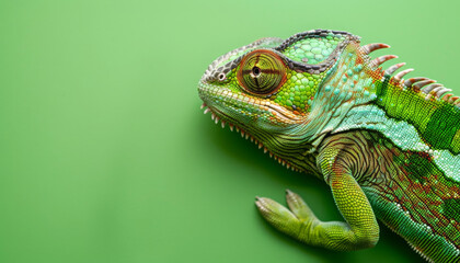 Obraz premium Iguana, chameleon on a green background 