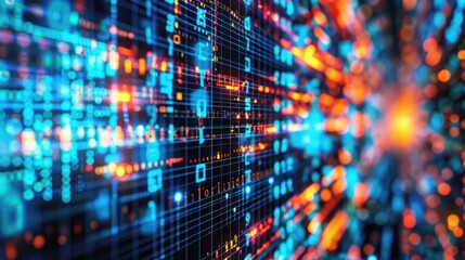 Obraz premium Providing the perfect backdrop for presentations involving technical processes, neural networks, artificial intelligence, data transfer, encryption, digital archives, sound and graphics,