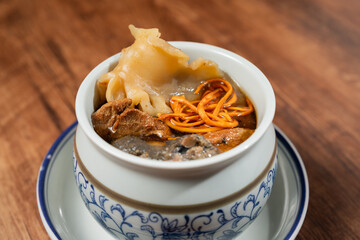 Cordyceps Flower with Stewed Silkie Chicken and Fish Maw