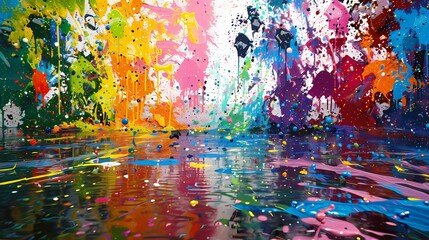 Vibrant display of multi-colored paint splatters, creating a dynamic and visually stimulating backdrop