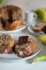 Homemade banana chocolate bundt cake 
