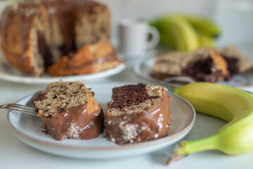 Homemade banana chocolate bundt cake 