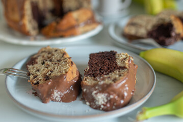 Homemade banana chocolate bundt cake 