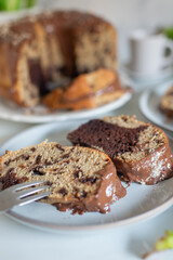 Homemade banana chocolate bundt cake 