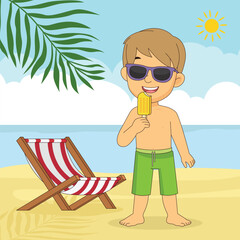 Boy eating ice cream on beach