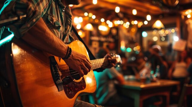 The sound of live country music fills the air creating a lively atmosphere.