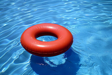Red swim ring floating on blue pool