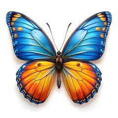 a blue butterfly with orange and yellow wings is s