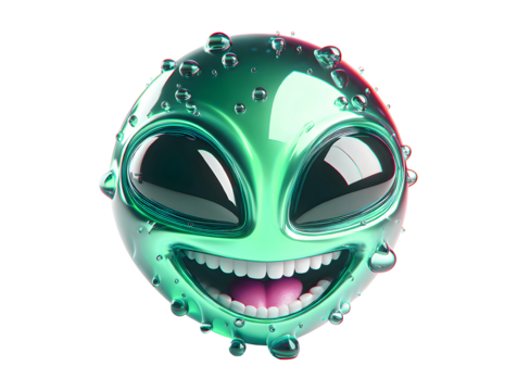 3D alien emoji smile tongue out green color sweating