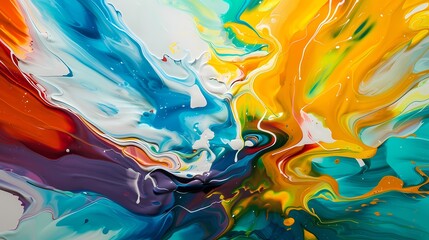 Vibrant hues blend and merge on the canvas, creating a visually stunning display of color and...
