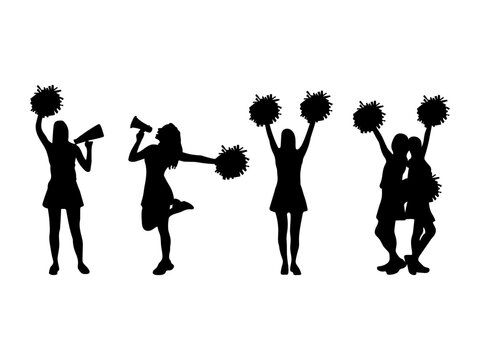 cheerleader silhouette. cheerleading girl sports support. girls dancing, holding pom poms, and using megaphones. good use for symbols, logos, mascots, icons, signs, webs, or any design you want.