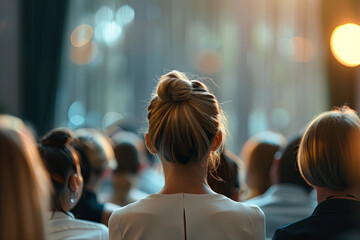 Female speaker at corporate business conference