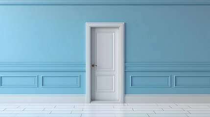 3D rendering of a white door on an empty wall background, minimal concept studio room interior design.