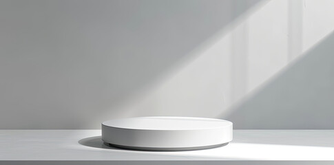 A white circular podium sits on the table. Created with Ai