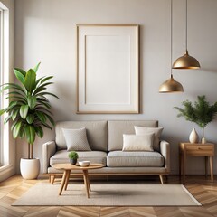 Frame mockup, ISO A paper size. Living room wall white poster mockup. interior mockup with house background. Modern interior design. 3D render