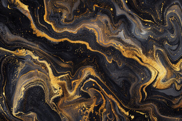 A black and gold marble pattern with swirls of liquid metal, creating an abstract background. Created with Ai