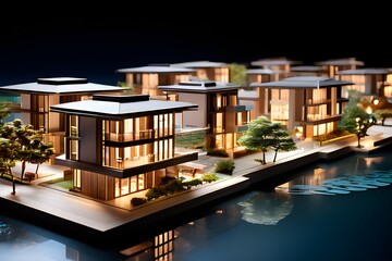 Fototapeta premium modern architectural model crafted from polished wood bathed in soft diffuse light