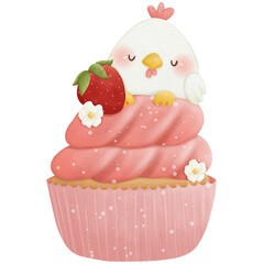 Animals sleep on cupcake watercolor clip art so cute 