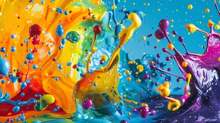 Vibrant paint splatters intertwining to create a dynamic and visually stimulating backdrop