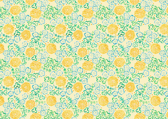 手描き水彩イラスト　春の花の模様　背景素材