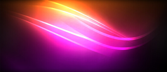 Neon glowing circle rays, light round lines in the dark, planet style neon wave lines. Energetic electric concept design for wallpaper, banner, background