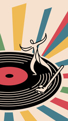 Silhouette dancing on a pickup disc, retro design