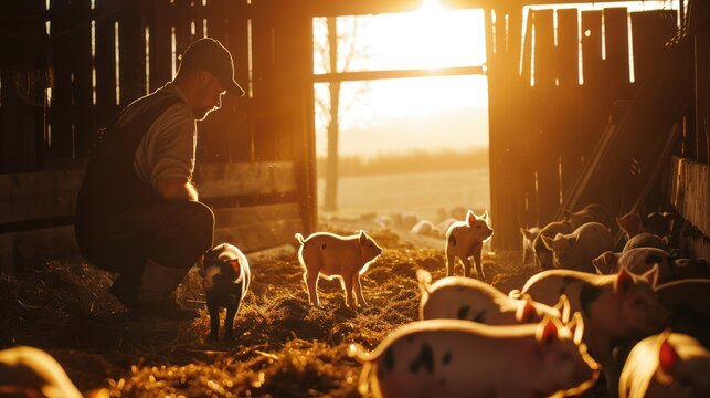 Agriculture with piglets and farmers in the countryside - Powered by Adobe
