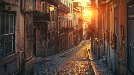 Fototapeta premium Old town street in a quiet city