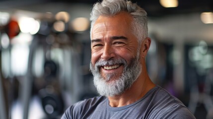 Fototapeta premium An elderly man with a gray beard smiled warmly.
