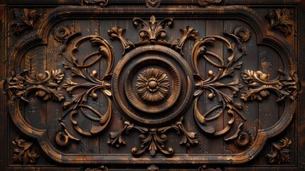 Close-up of floral pattern wood carving, showcasing the craftsmanship and artistic detail in the wooden texture