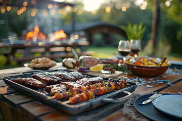 Grilled foods on a table outdoors