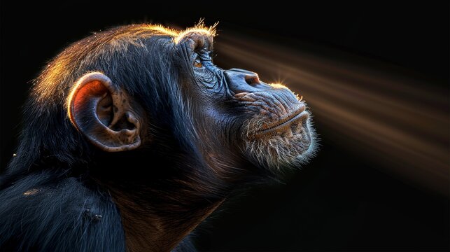 Majestic chimpanzee gazing upwards in contemplation
