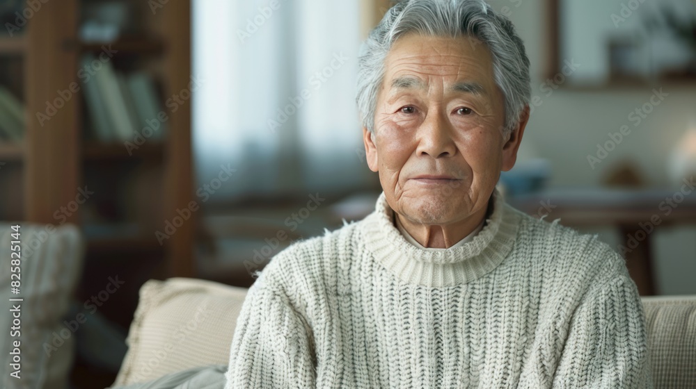 Wall mural Senior Asian man portrait, elderly aged male model with red hair, studio shot, background with copy space, diversity and different people beauty concept, AI generated image