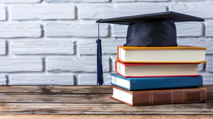 Academic success with a stack of books and graduation cap