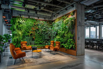 Naklejka premium modern office spaces: Green environments with planted walls create a refreshing atmosphere