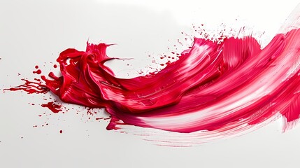 Vibrant ruby paint strokes flowing freely on a clean white surface, expressing the beauty of spontaneity and creativity