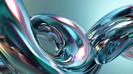 3D render of a blue and green metallic shape with a glossy surface. The shape is made up of multiple curved segments that are connected together.