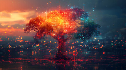 Naklejka premium A visually appealing tree diagram illustrating hierarchical structures, with branches spreading out neatly and intuitively