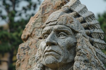 ancient stone carving face in nature