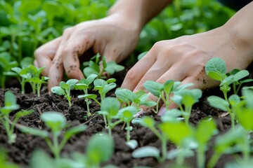 Person&rsquo;s Hands Planting Seedlings in a Garden