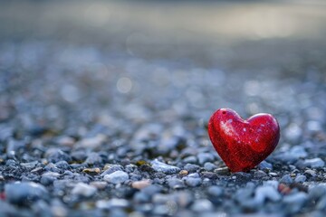 Fototapeta premium Sparkling red heart on a pebble beach