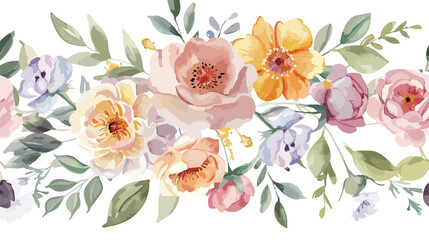 Greeting card template with watercolor flowers. Floral