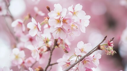 Delicate pink cherry blossoms in full bloom
