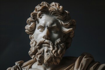 Obraz premium Ornate stone sculpture of a bearded man with intricate curled hair