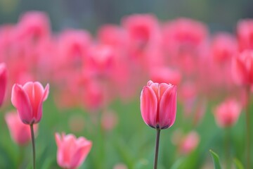Obraz premium Vibrant pink tulips in a field