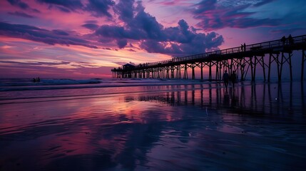 Obraz premium Sunset beach with a long pier