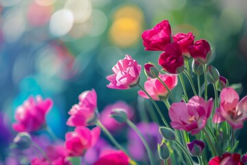 Obraz premium Vibrant pink tulips in a garden
